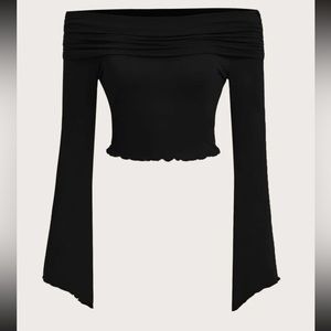 Princess Polly Black Off-Shoulder Long Sleeve Crop Top